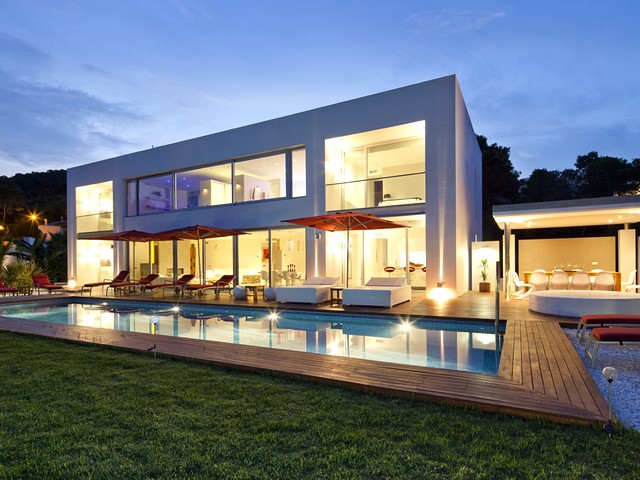 private villa at night
